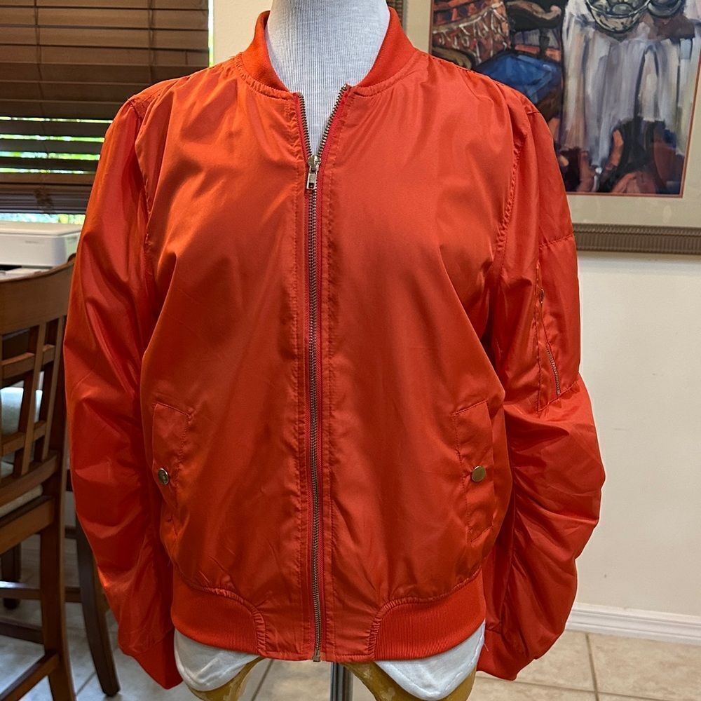 INSO COLLECTION Vibrant Orange Bomber Style Jacket Size Large